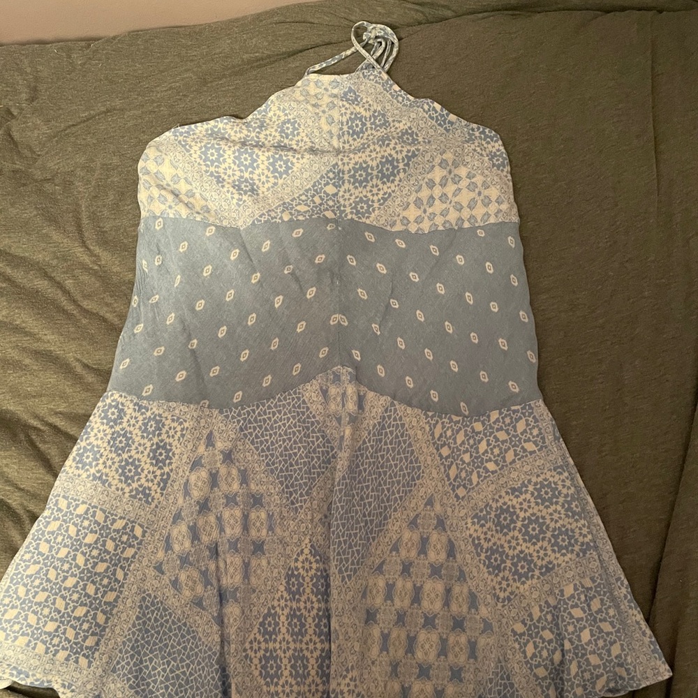 Blue and white halter dress